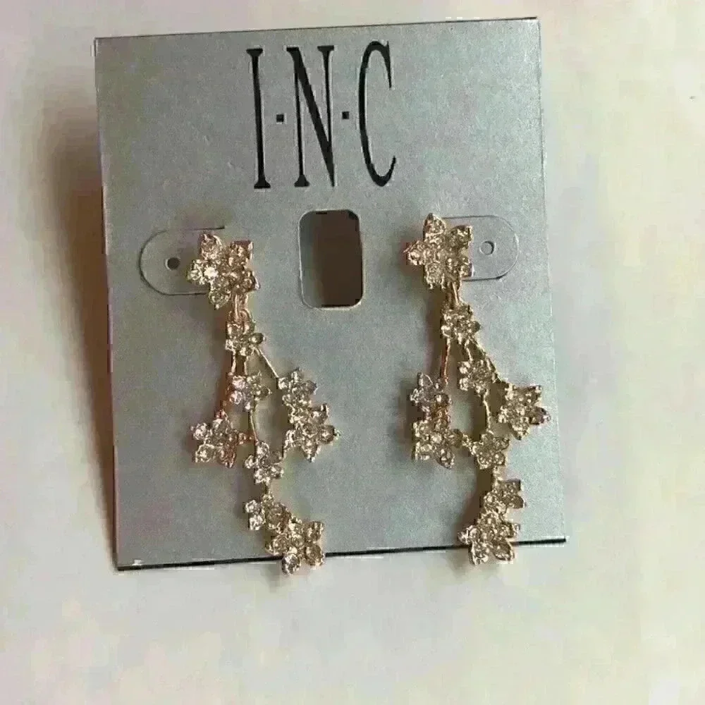 iNC new Gold Tone Crystal Flower Linear Earring